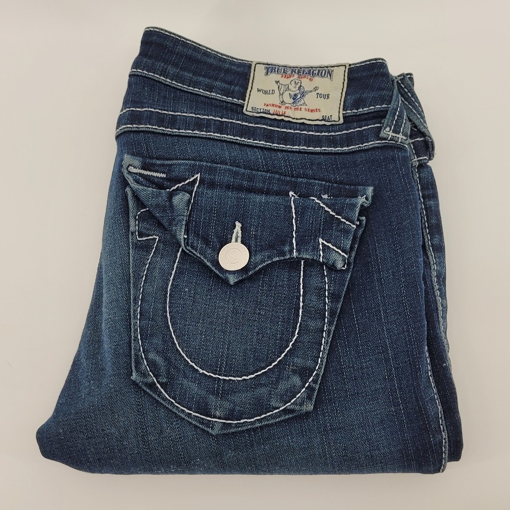 True Religion Julie Skinny Jeans Womens 29 Blue Super T Low Rise Flap Pocket